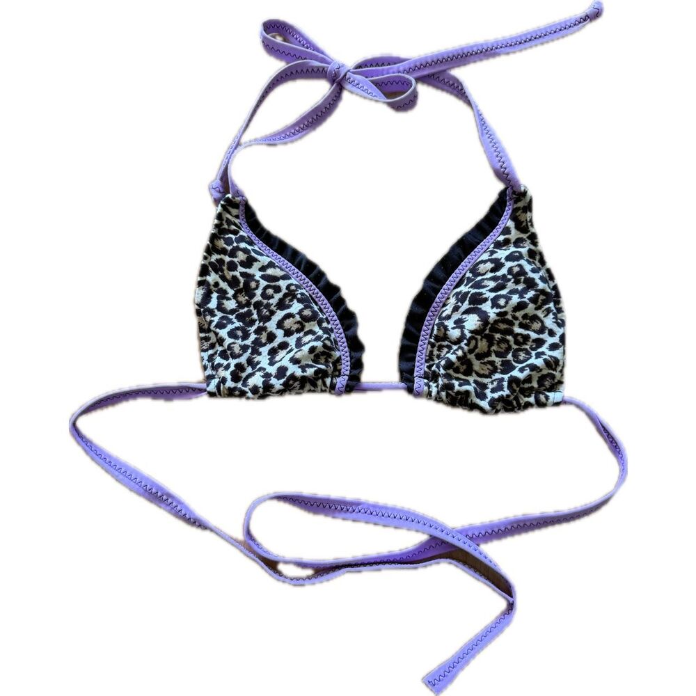 Bathing Suit Top Cheetah Purple Ruffle - Picture 3 of 3